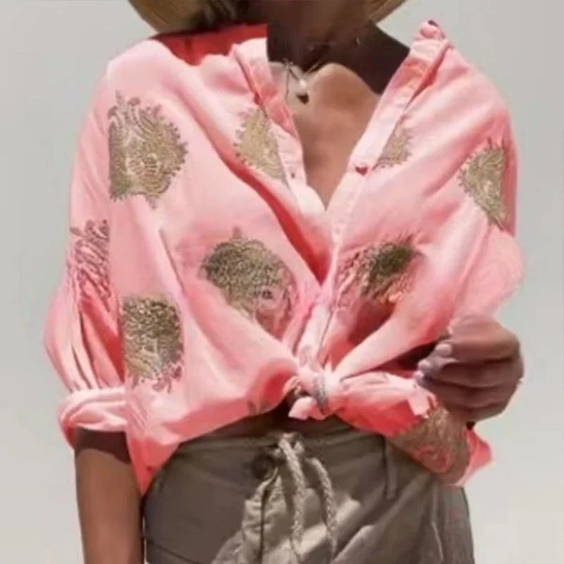 Long Sleeve Button Print Shirt - Image 7