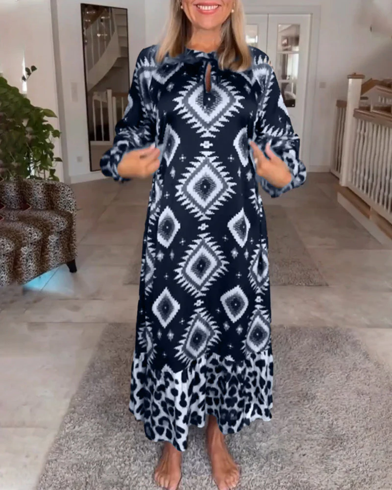 Long Sleeve Geometric Print Dress - Image 11