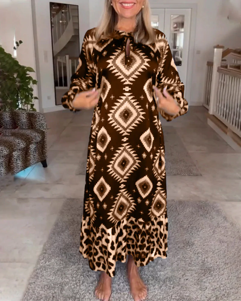Long Sleeve Geometric Print Dress - Image 20