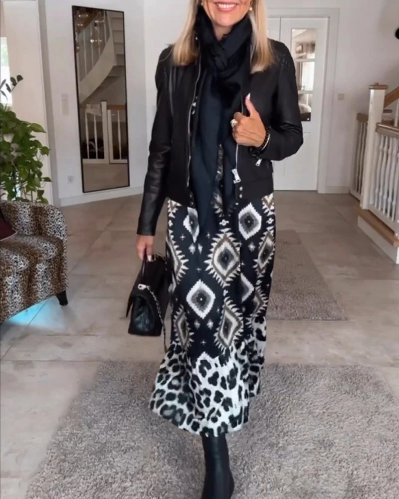 Long Sleeve Geometric Print Dress - Image 28