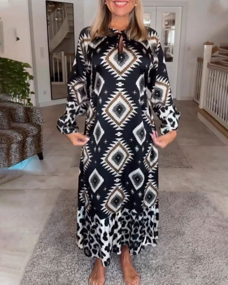 Long Sleeve Geometric Print Dress - Image 8
