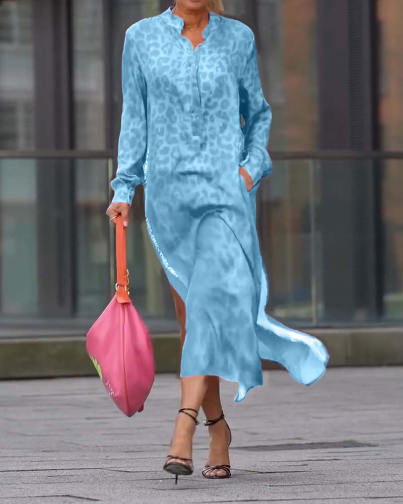 Long-Sleeve Leopard Print Dress - Image 25
