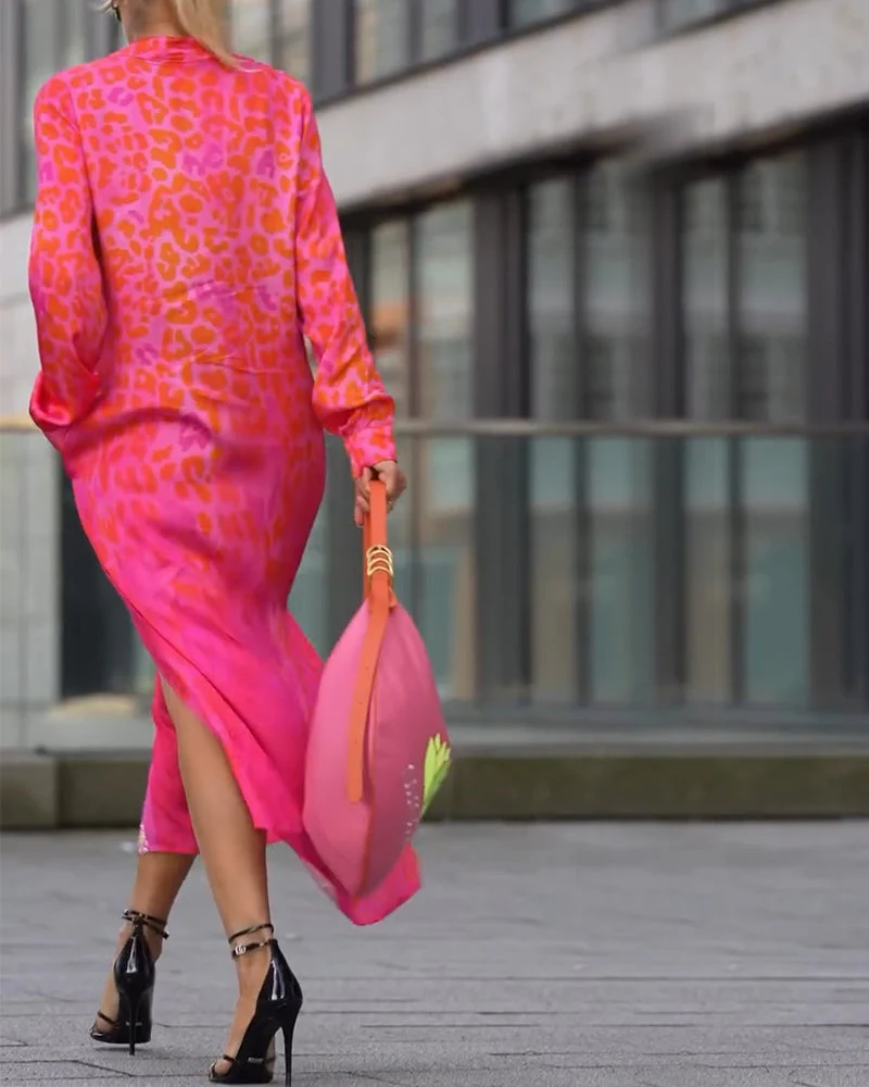 Long-Sleeve Leopard Print Dress - Image 32