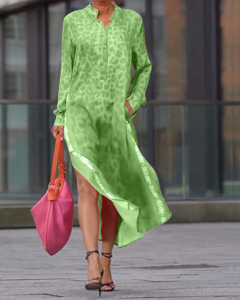 Long-Sleeve Leopard Print Dress - Image 34