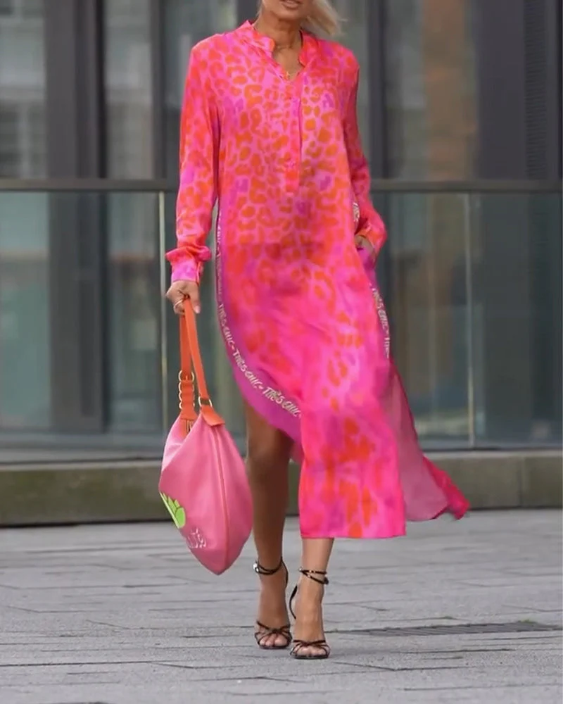 Long-Sleeve Leopard Print Dress - Image 4