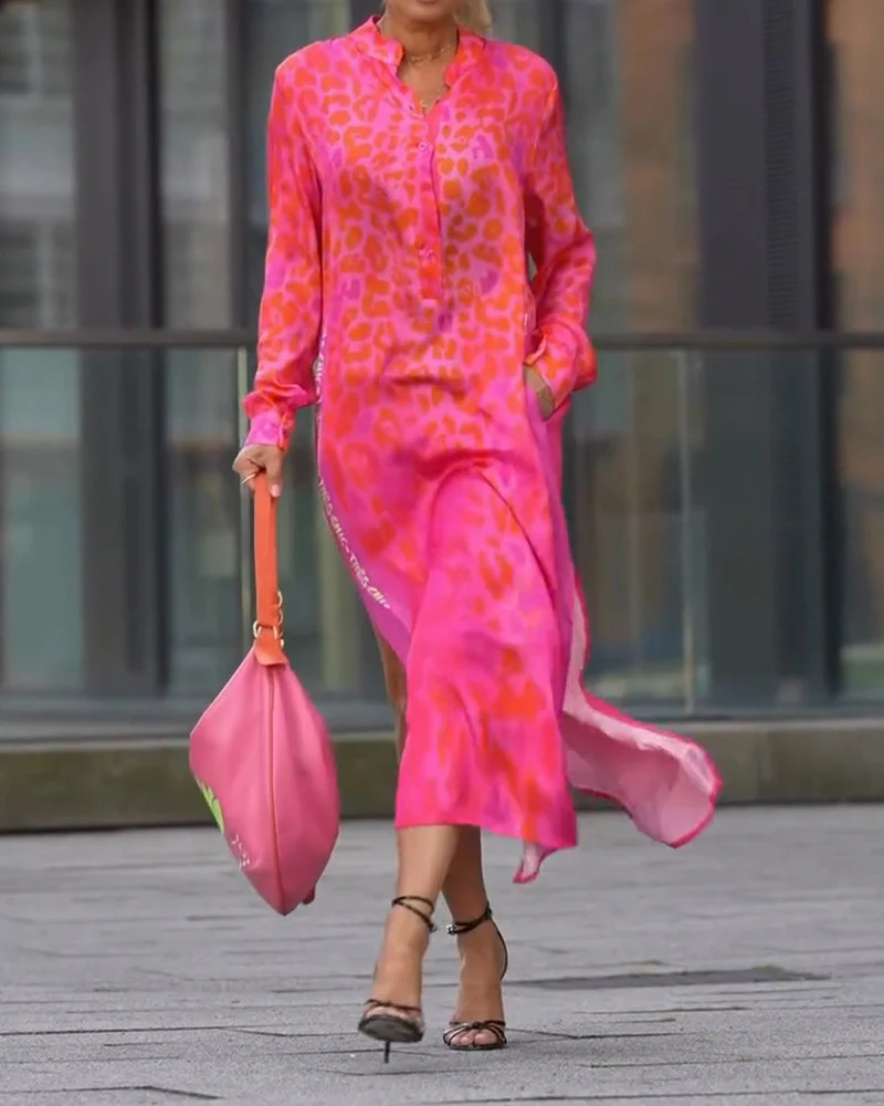 Long-Sleeve Leopard Print Dress - Image 7