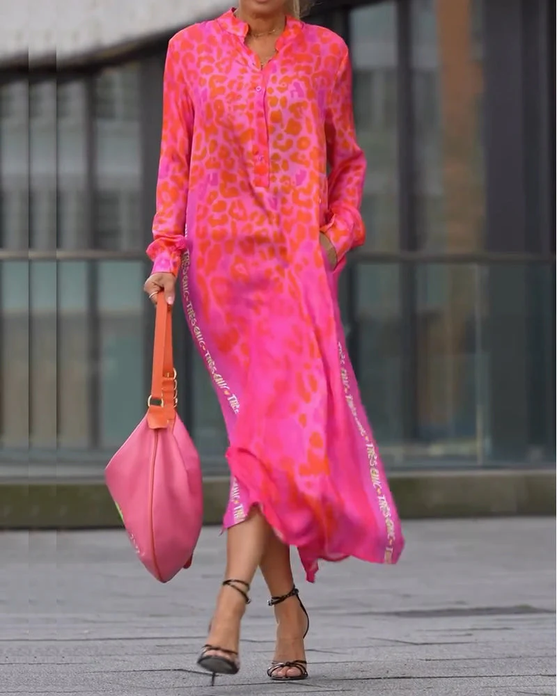 Long-Sleeve Leopard Print Dress - Image 8