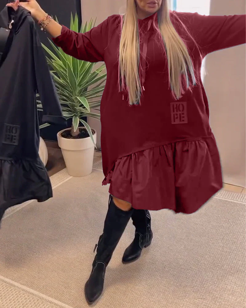 Long sleeve panel loose hooded dress - Image 11