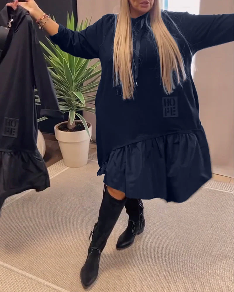 Long sleeve panel loose hooded dress - Image 24