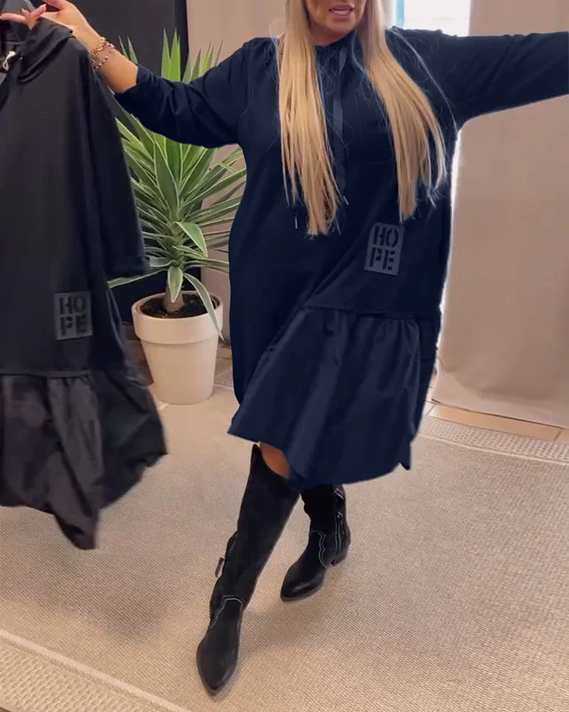 Long sleeve panel loose hooded dress - Image 39
