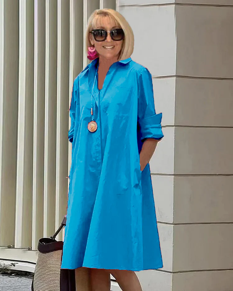 Long Sleeve Pocket Mid-Length Dress - Image 17
