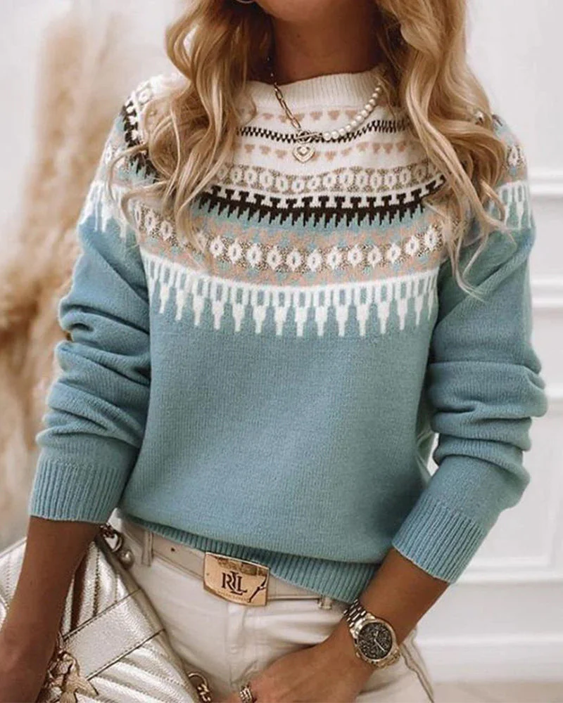 Long Sleeve Printed Pullover Sweater