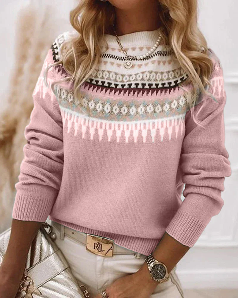Long Sleeve Printed Pullover Sweater - Image 10