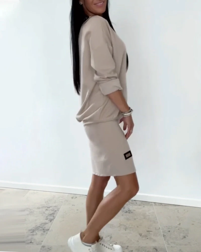 Long-Sleeved Casual Hip Dress - Image 5