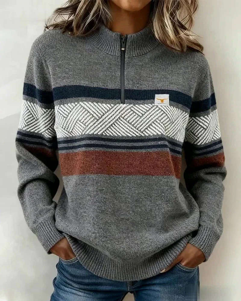 Long-Sleeved Color Blocked Sweater - Image 4