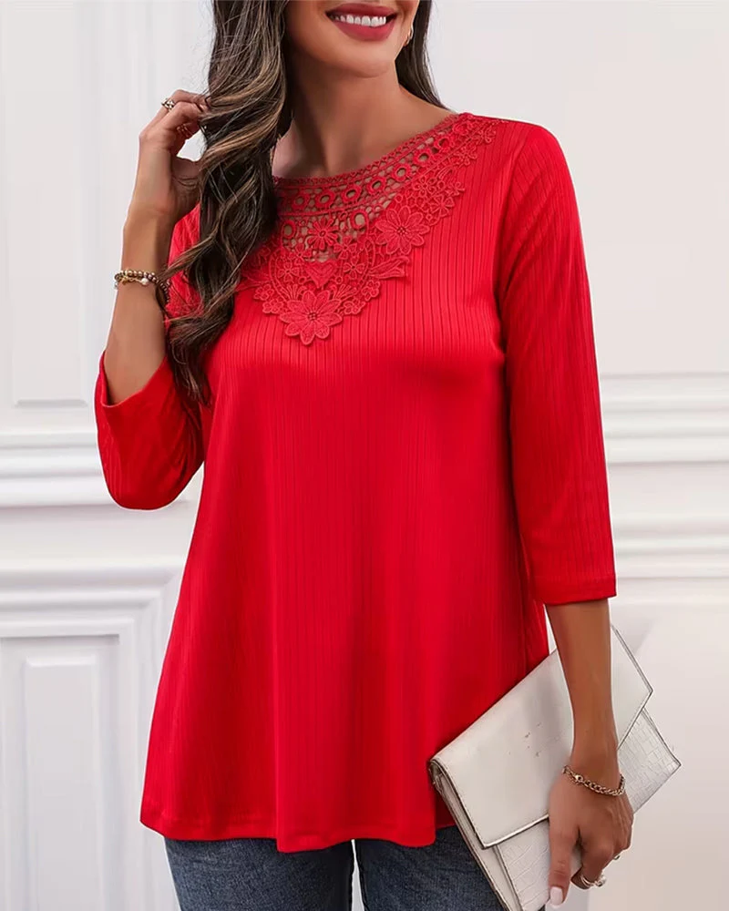 Long-Sleeved Elegant Patchwork Top - Image 2