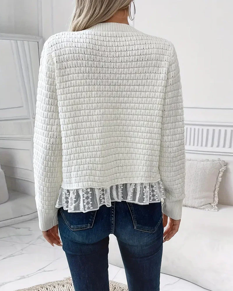 Long-Sleeved Lace-Paneled Sweater Coat - Image 9