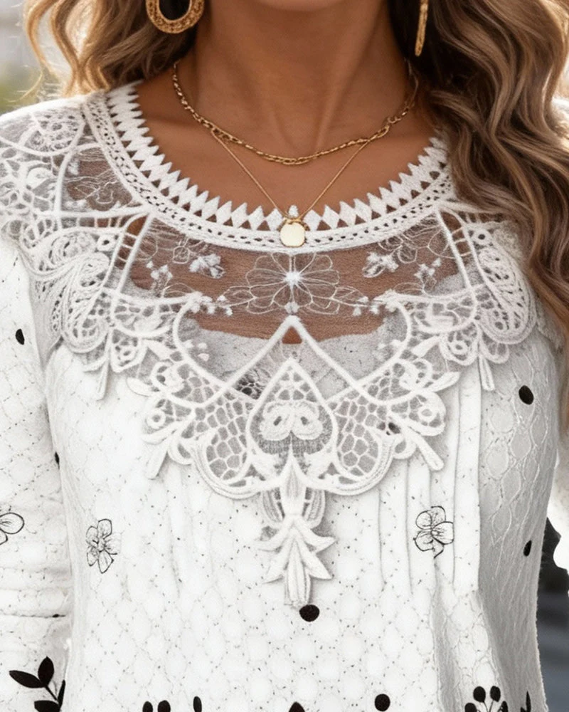 Long-Sleeved Patchwork Printed Top - Image 3