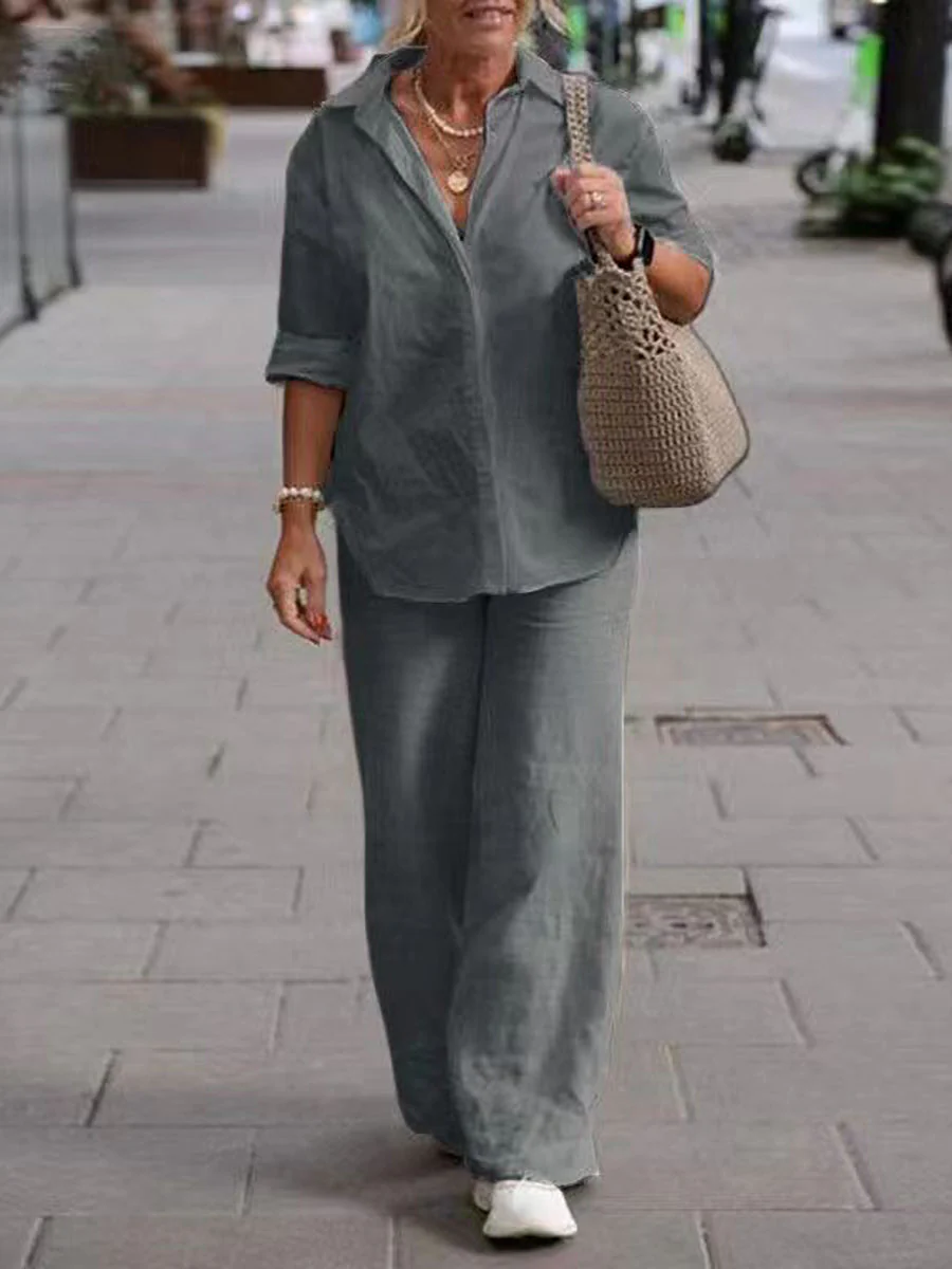 Long-Sleeved Shirt & Pants Two-Piece Set - Image 2
