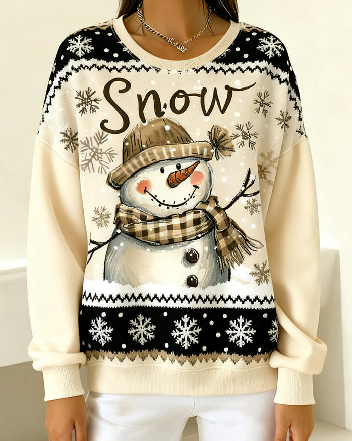 Long-Sleeved Snowman Print Sweatshirt - Image 4