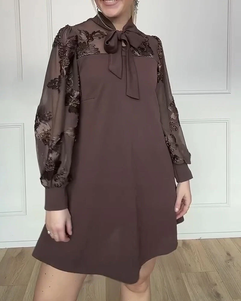 Long-Sleeved Tie-Up Bow Dress - Image 2
