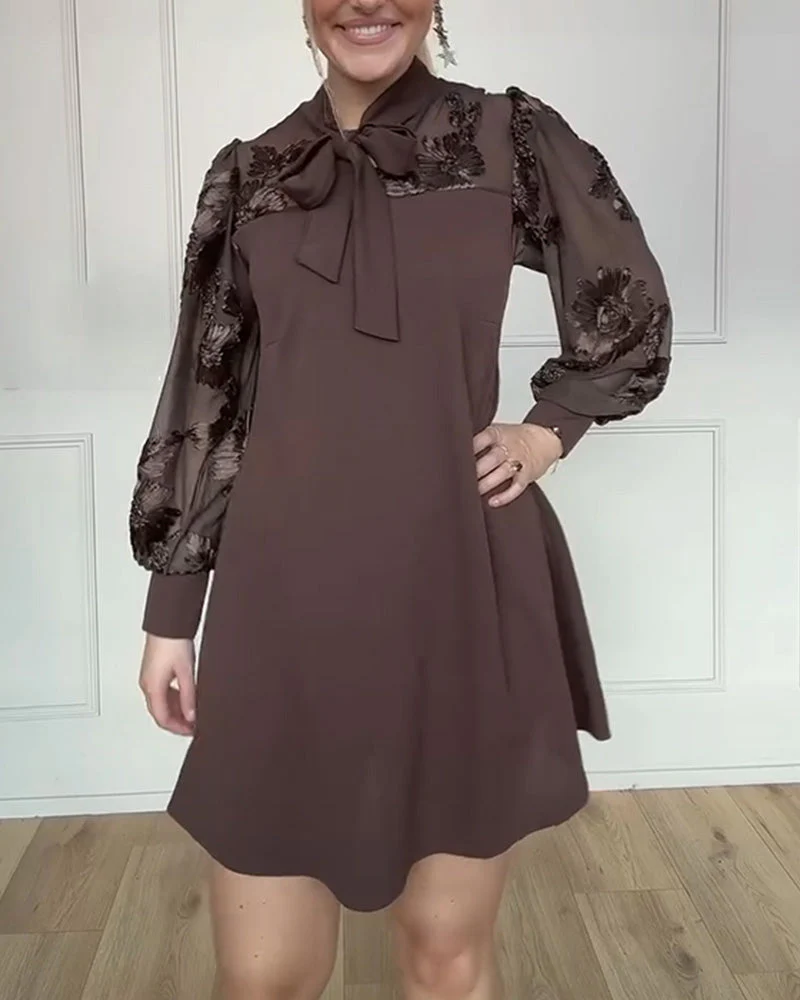Long-Sleeved Tie-Up Bow Dress - Image 4
