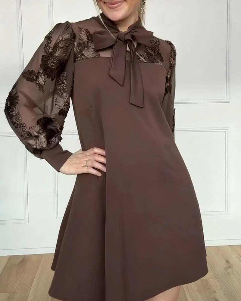 Long-Sleeved Tie-Up Bow Dress - Image 5