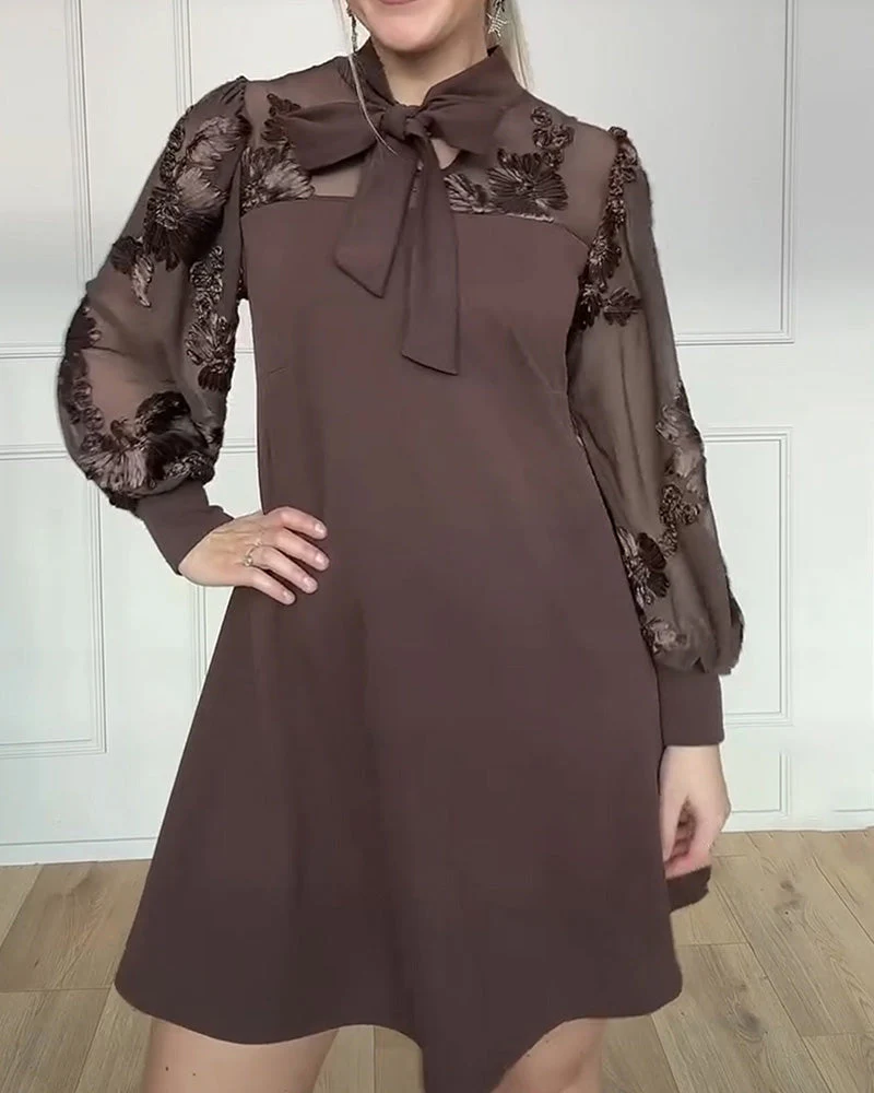 Long-Sleeved Tie-Up Bow Dress - Image 6