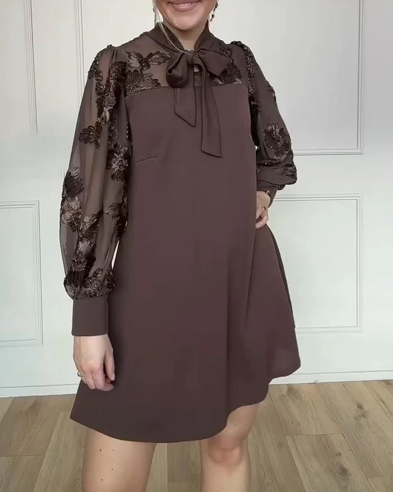 Long-Sleeved Tie-Up Bow Dress - Image 7