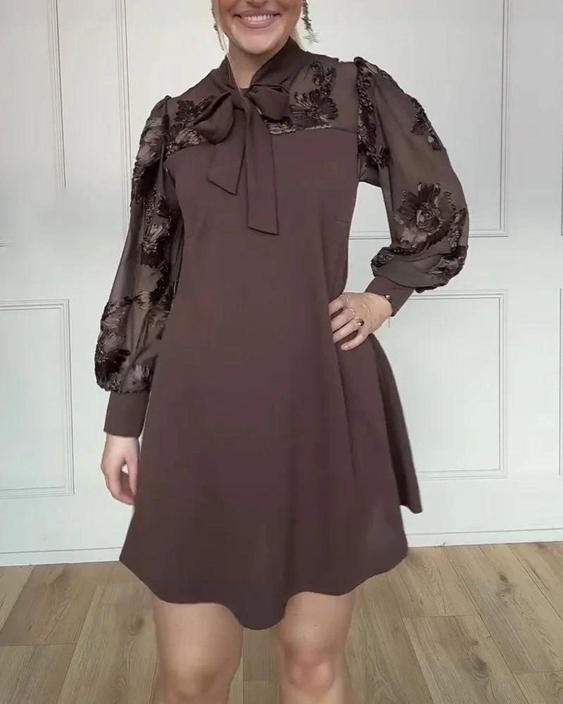 Long-Sleeved Tie-Up Bow Dress - Image 8