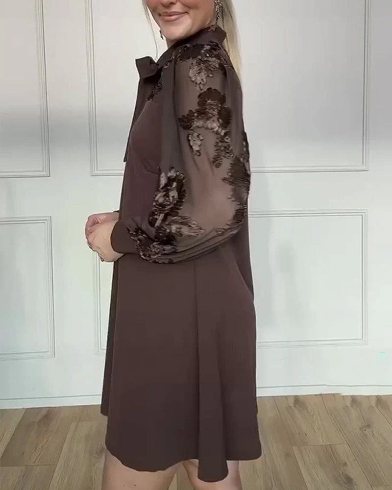 Long-Sleeved Tie-Up Bow Dress - Image 9