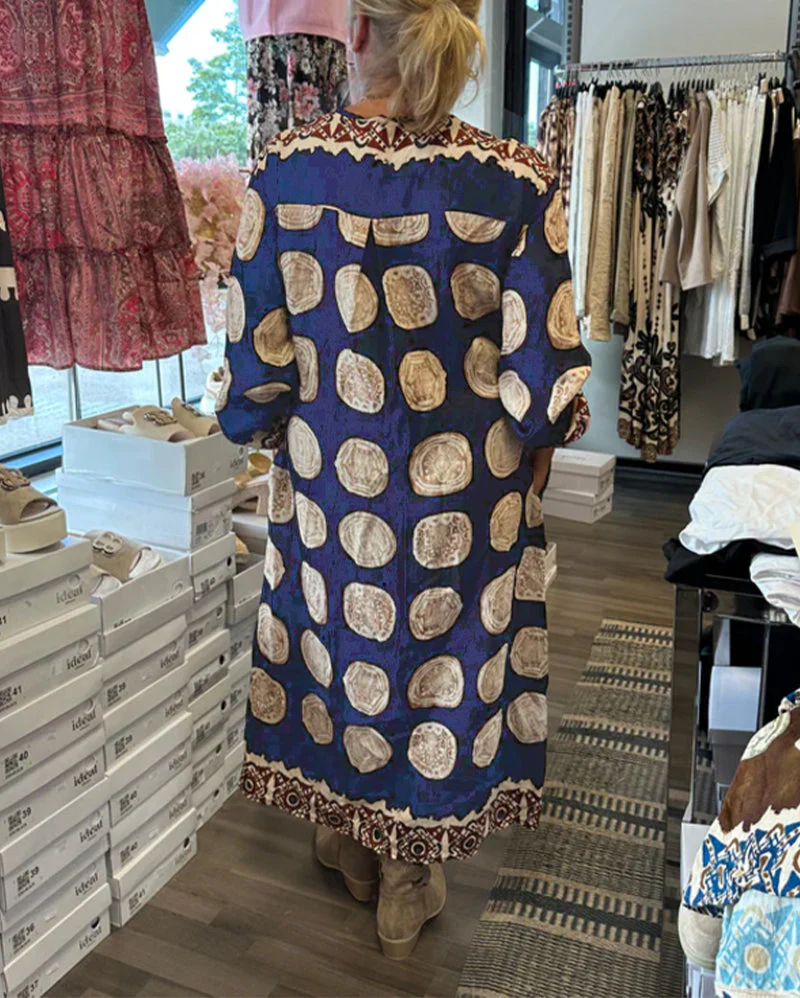Long-Sleeved V-Neck Printed Dress - Image 8