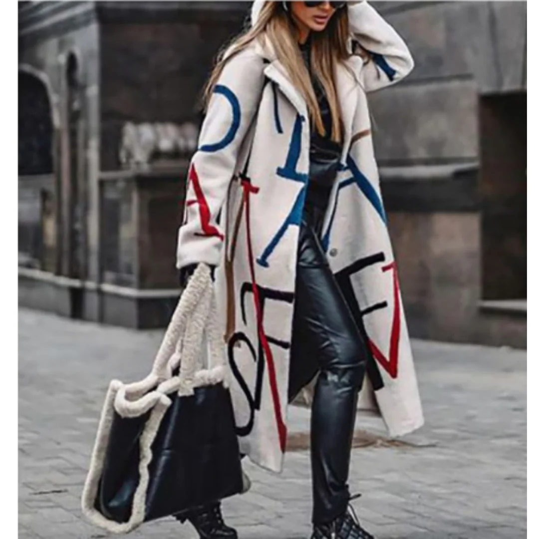 Long Women's Coat with Stylish Designer Patterns - Image 2
