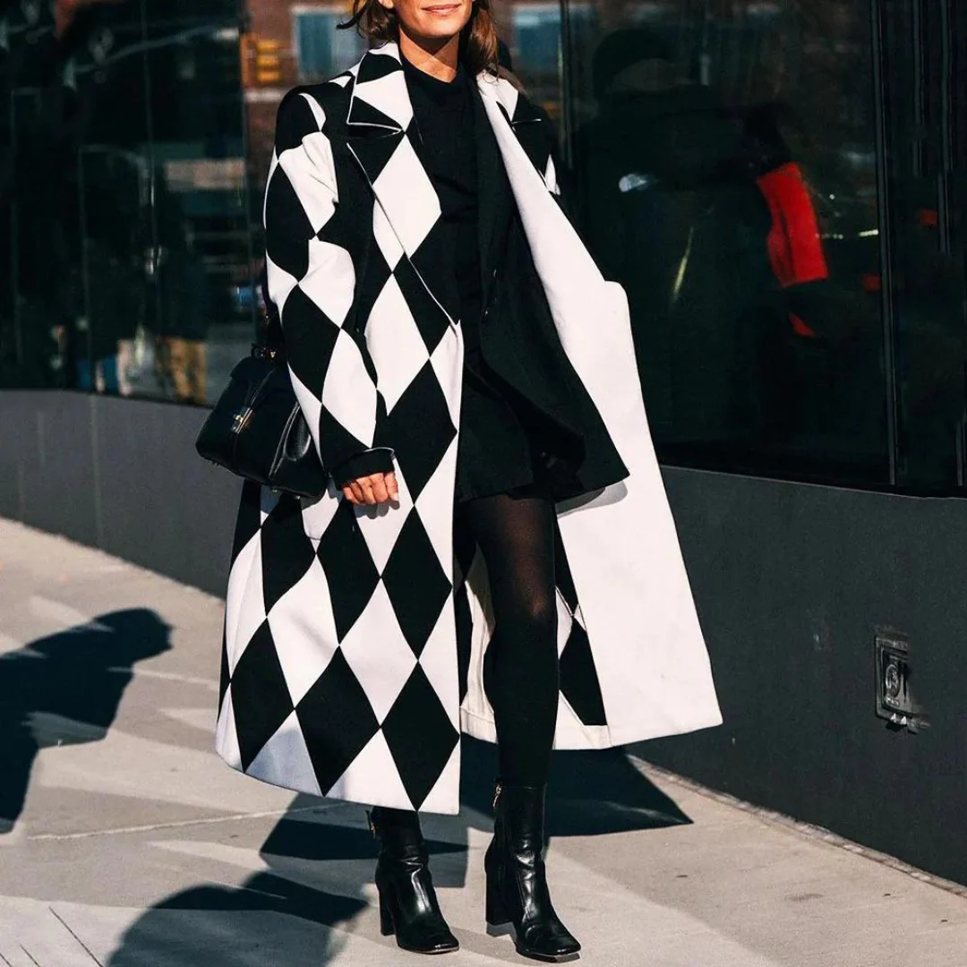 Long Women's Coat with Stylish Designer Patterns - Image 3
