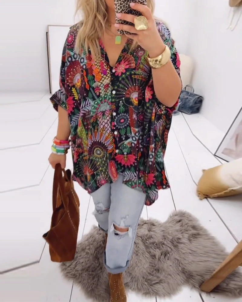 Loose Fashion Printed Blouse - Image 2