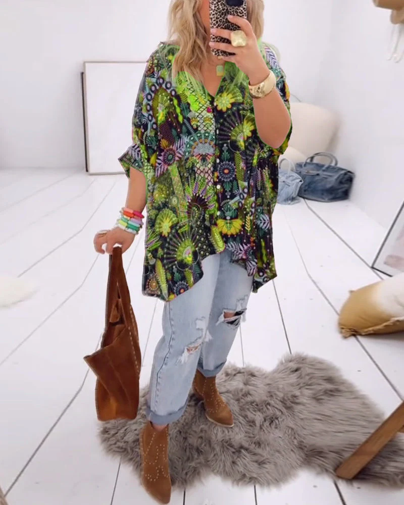 Loose Fashion Printed Blouse - Image 5