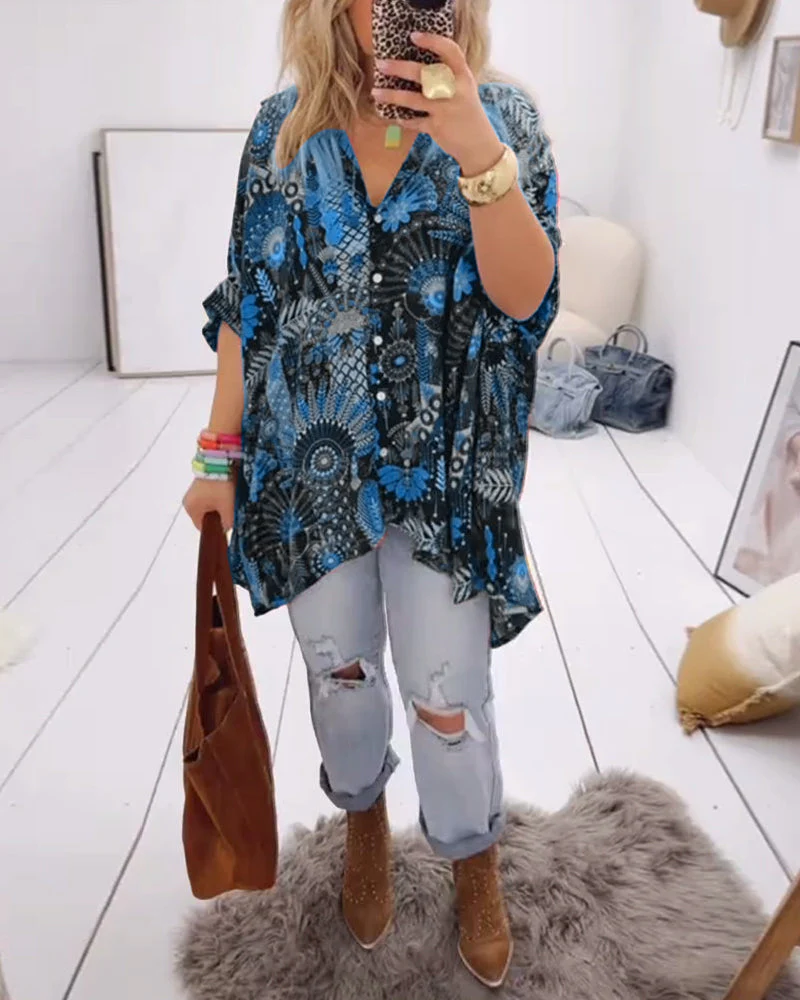 Loose Fashion Printed Blouse - Image 9