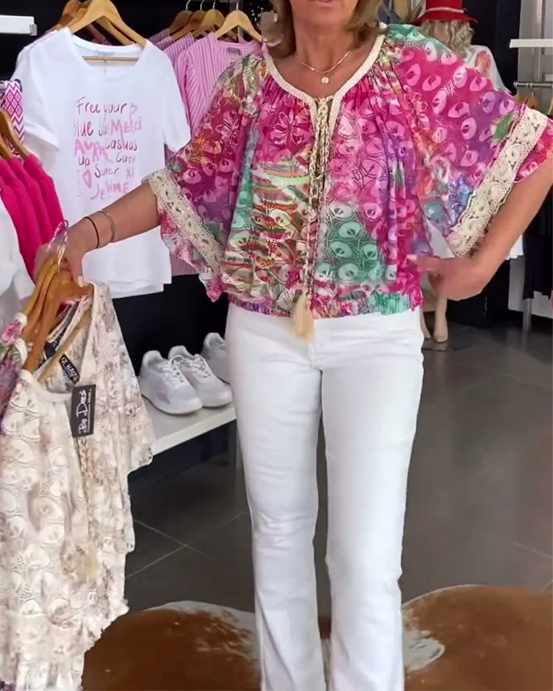 Loose Fit Bohemian Print Blouse