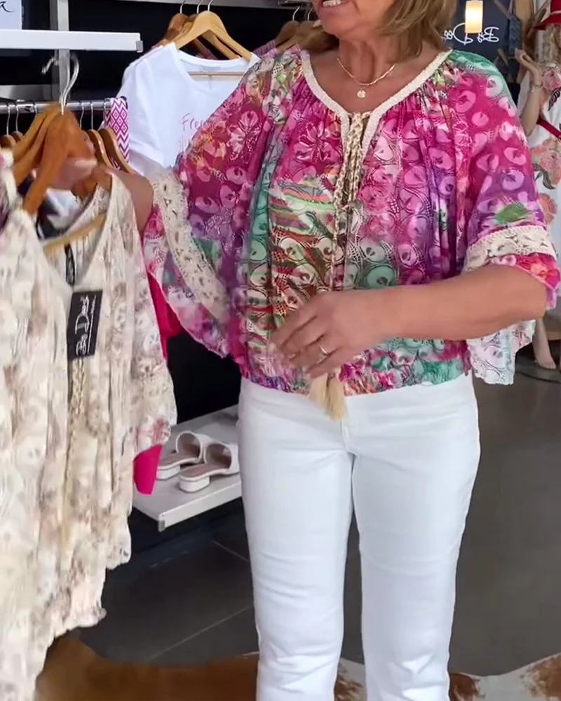 Loose Fit Bohemian Print Blouse - Image 4