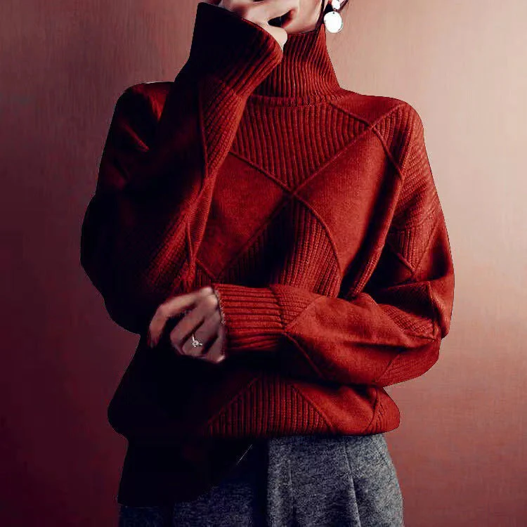 Loose Fit High Neck Sweater - Image 11