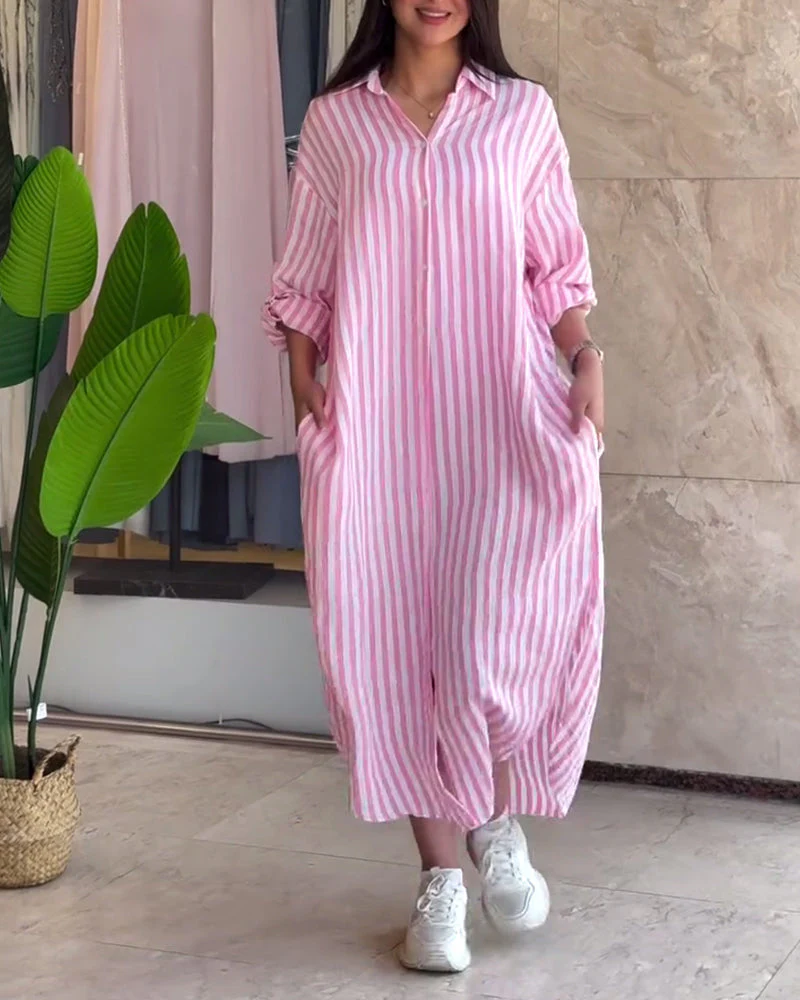 Loose Fit Shirt Dress with Classic Stripes - Image 4