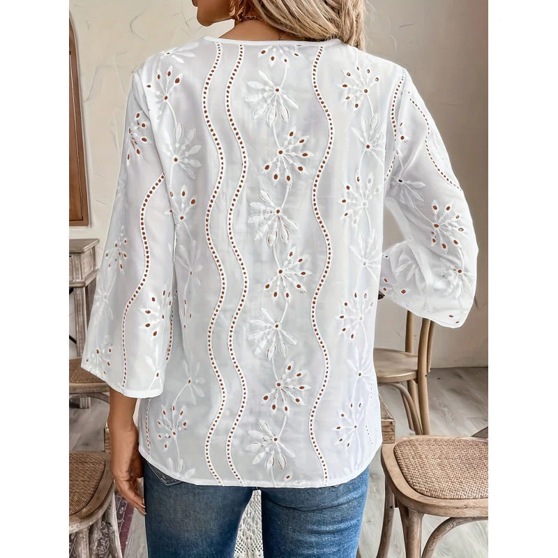 Loose Fit V-Neck Embroidered Top - Image 3