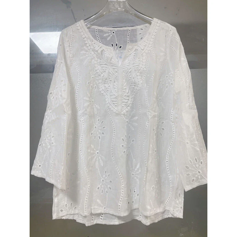 Loose Fit V-Neck Embroidered Top - Image 5