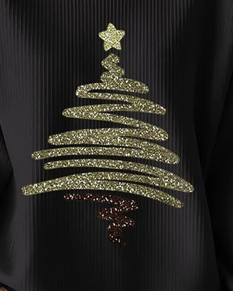 Loose Pitted Christmas Print Sweatshirt - Image 15