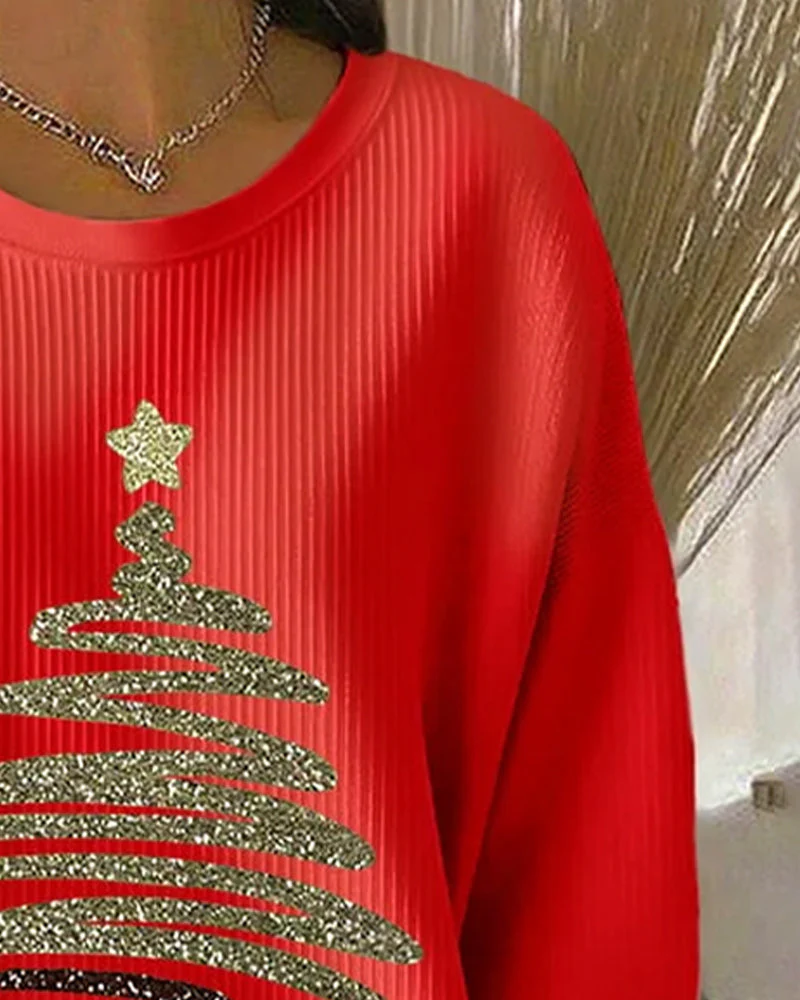Loose Pitted Christmas Print Sweatshirt - Image 17