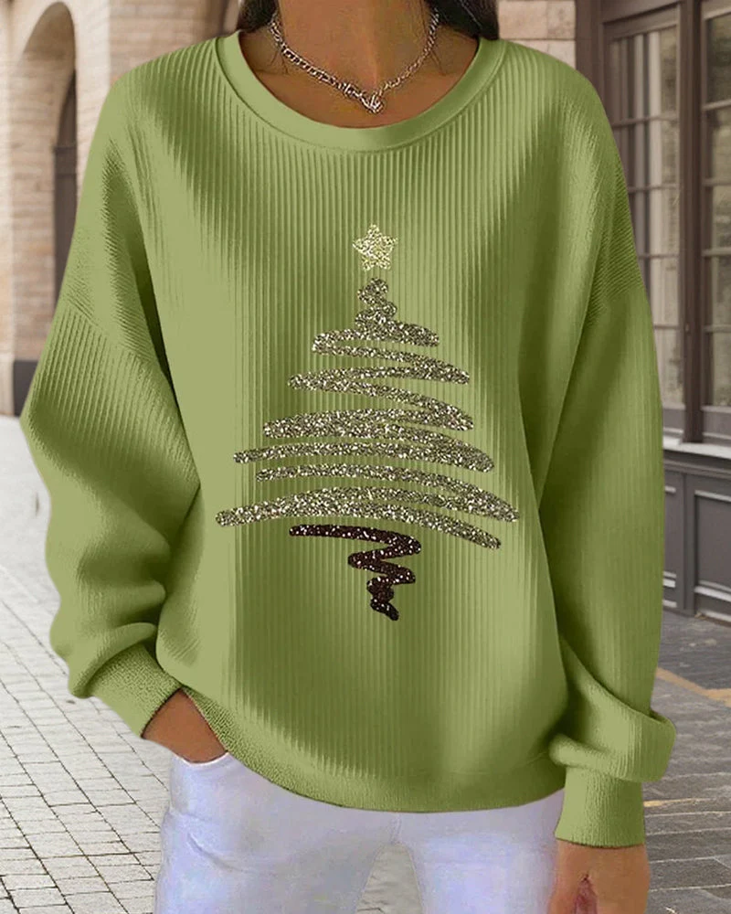 Loose Pitted Christmas Print Sweatshirt - Image 2