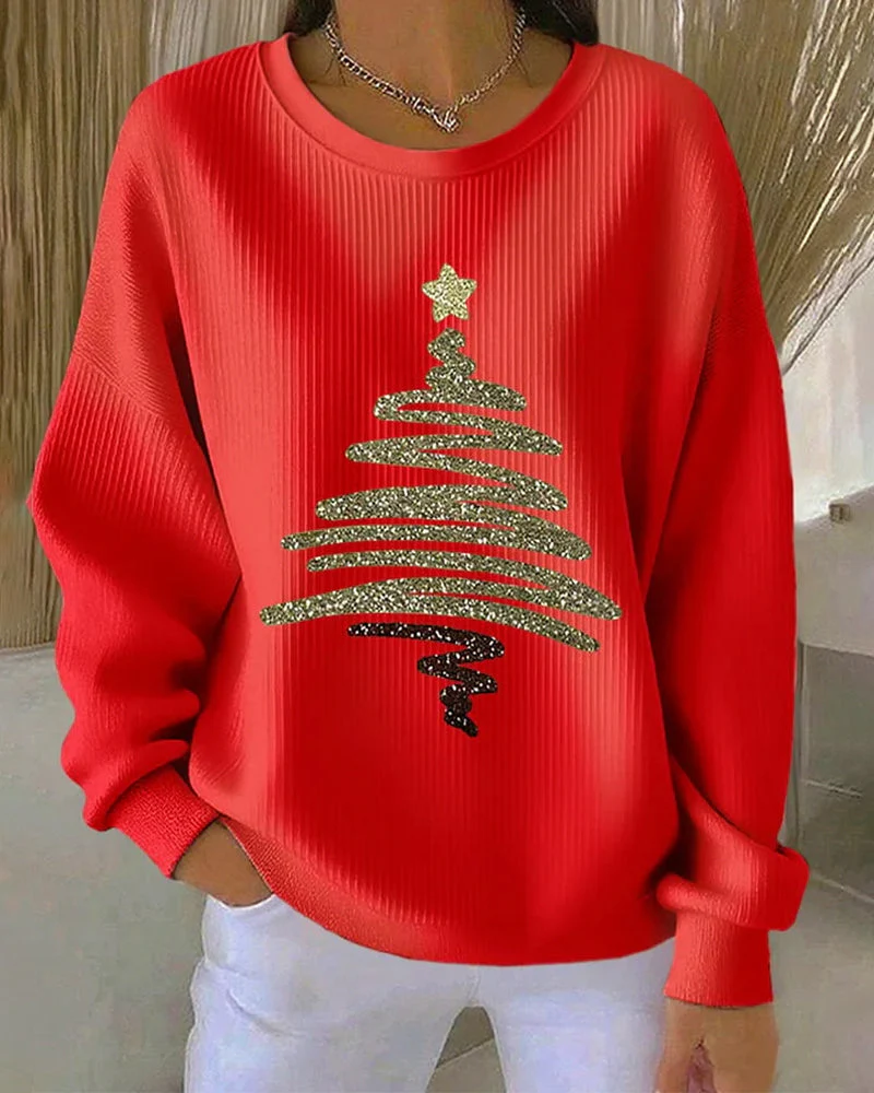 Loose Pitted Christmas Print Sweatshirt - Image 8
