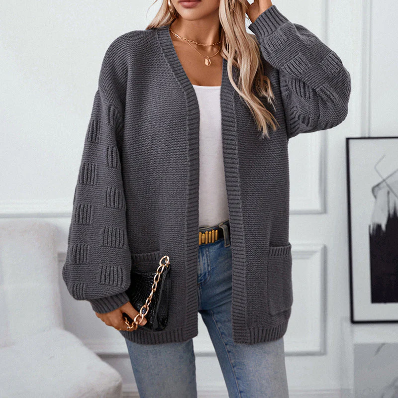 Loose Solid Color Long Sleeved Casual Cardigan - Image 5