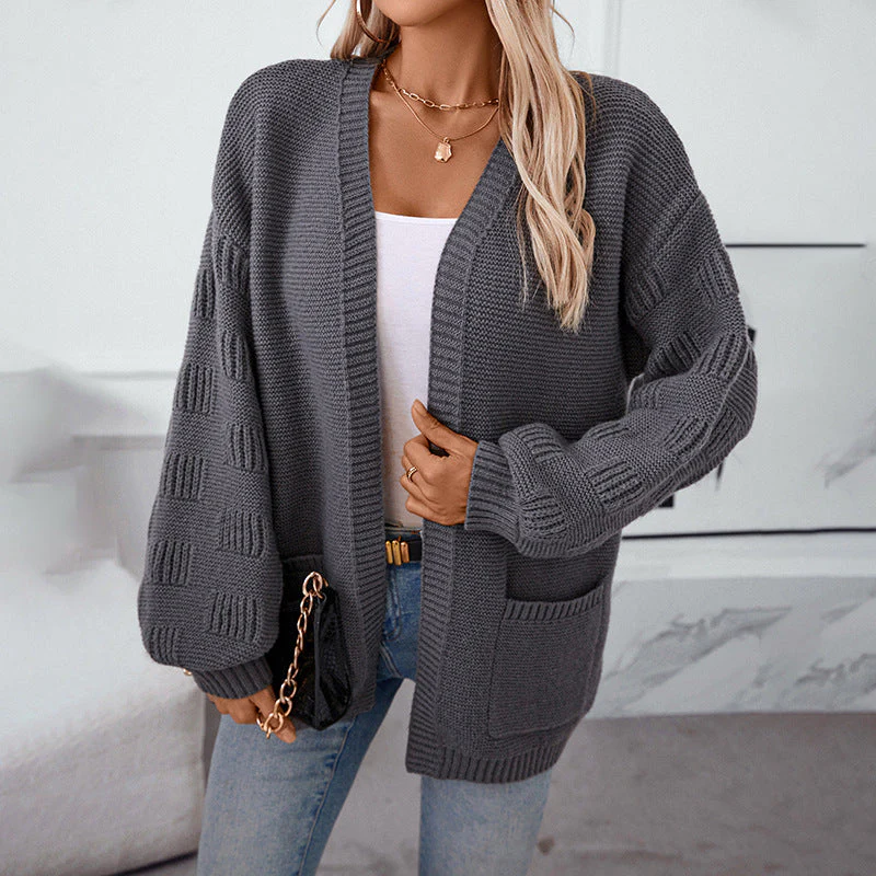 Loose Solid Color Long Sleeved Casual Cardigan - Image 8