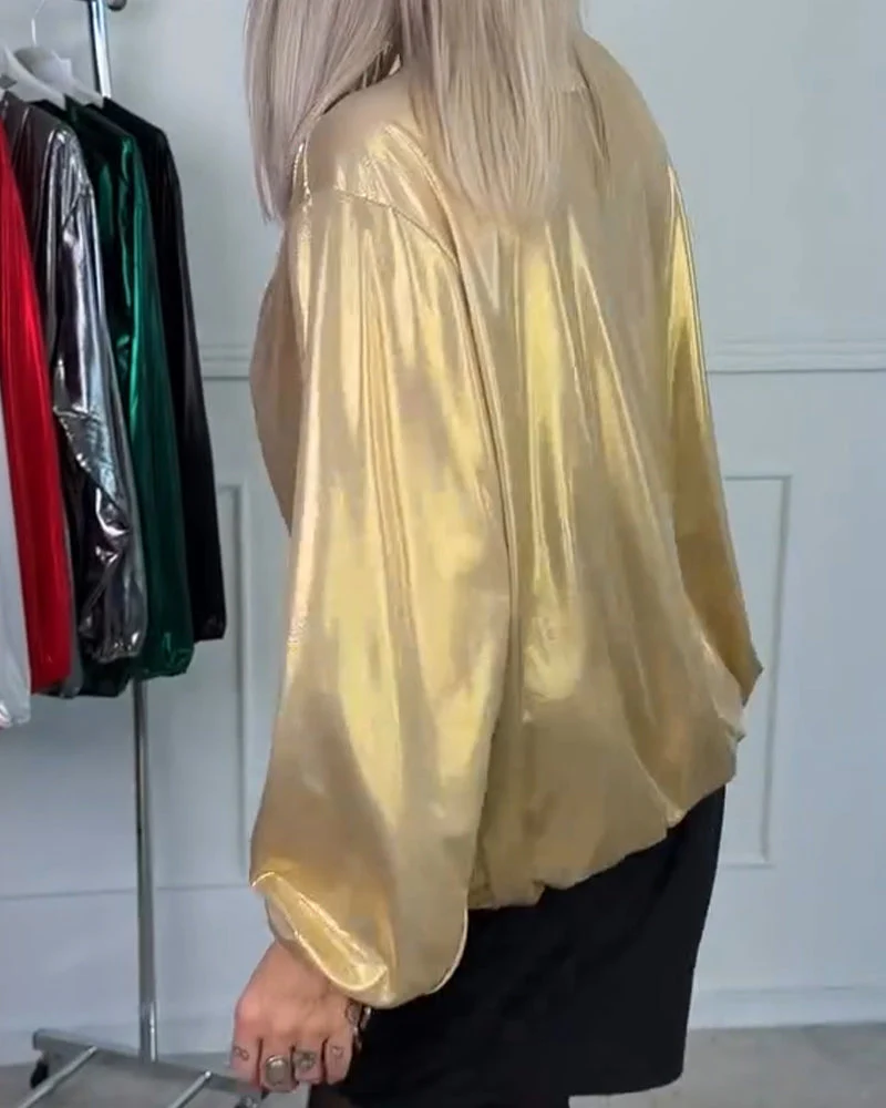Loose V-Neck Long-Sleeved Top - Image 4